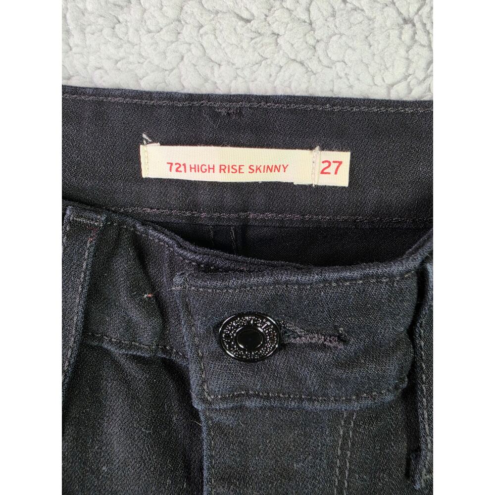 Levis 721 High Rise Skinny Jeans Womens 27 Black Distressed Ripped Raw Hem Denim - Picture 4 of 13